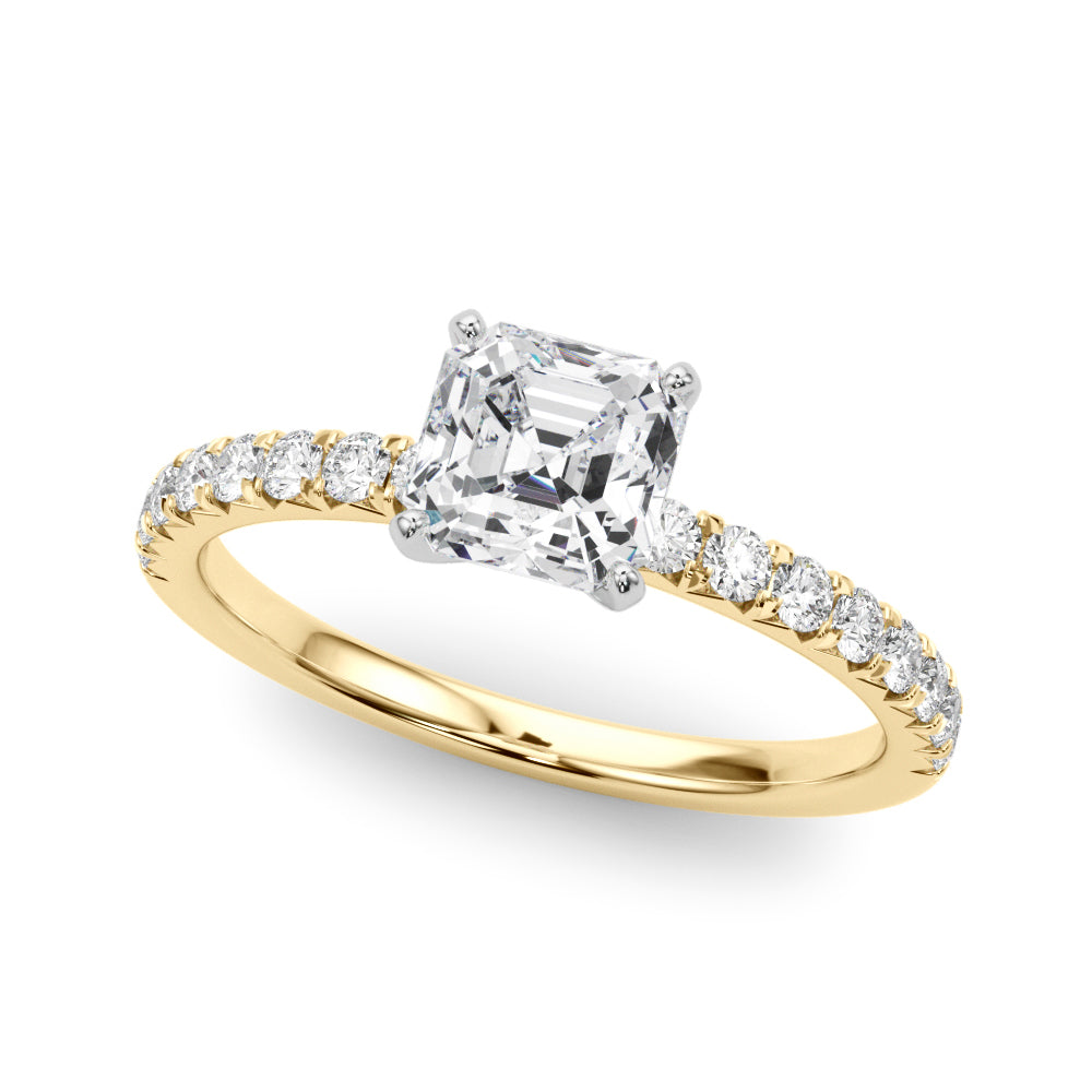 Graceful Center Round Diamond Engagement Ring in 10K/14K gold and platinum with certified lab-grown or natural diamonds