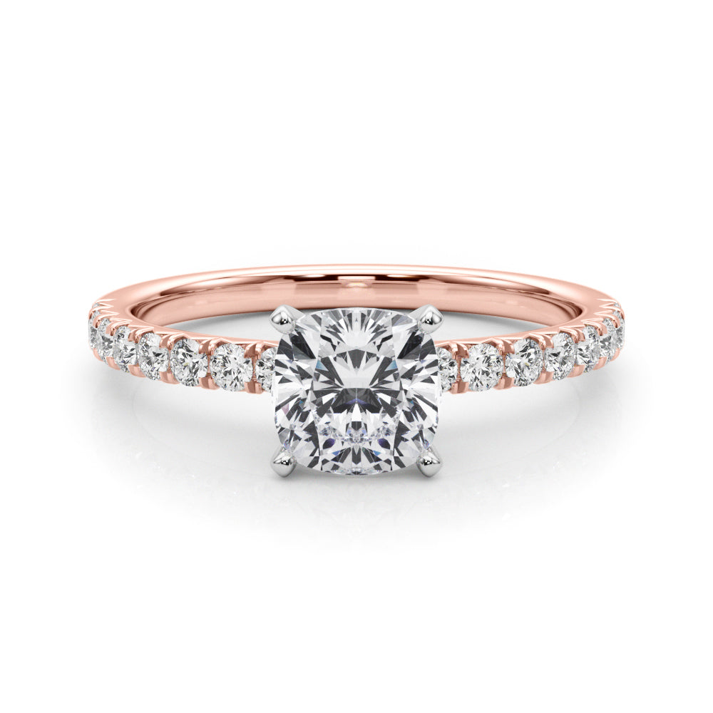 Graceful Center Round Diamond Engagement Ring in 10K/14K gold and platinum with certified lab-grown or natural diamonds