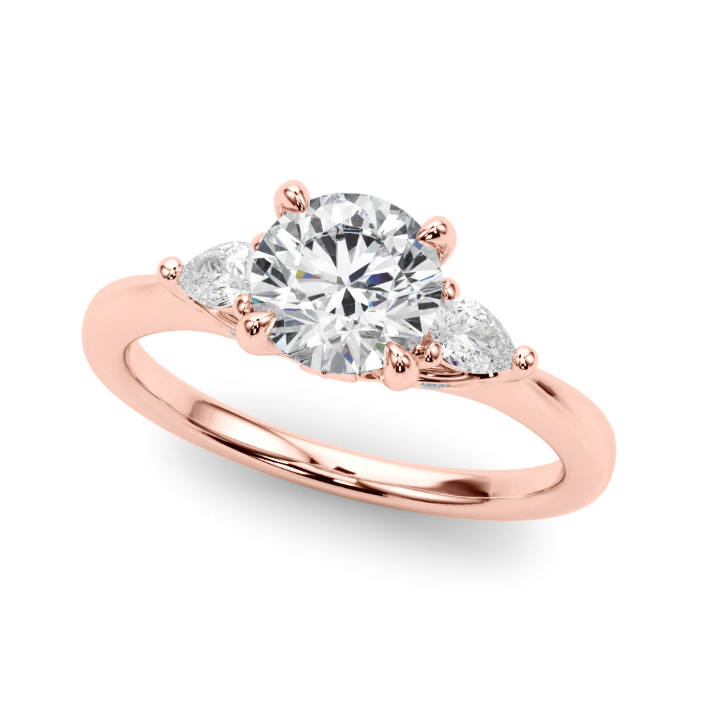 Classic Three-Stone Round & Pear Diamond Engagement Ring in 10K/14K gold and platinum with certified lab-grown or natural diamonds