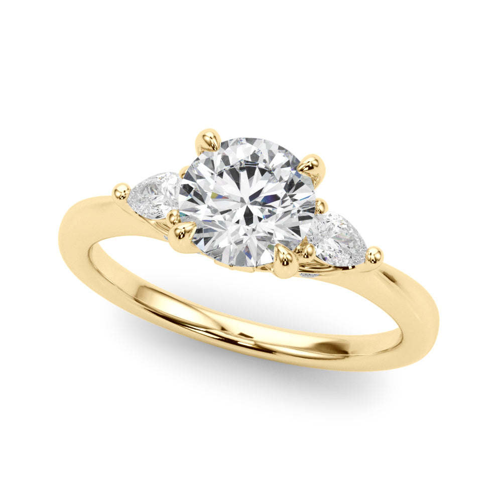 Classic Three-Stone Round & Pear Diamond Engagement Ring in 10K/14K gold and platinum with certified lab-grown or natural diamonds
