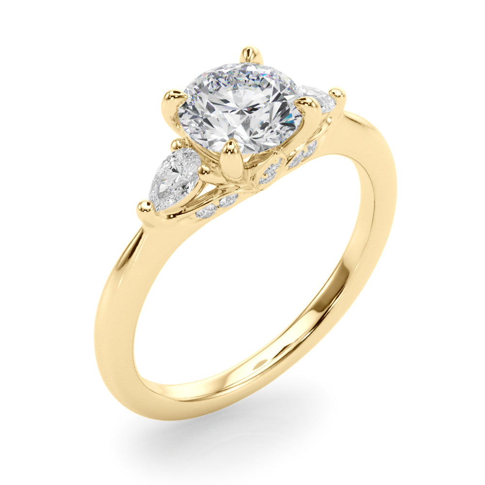 Classic Three-Stone Round & Pear Diamond Engagement Ring in 10K/14K gold and platinum with certified lab-grown or natural diamonds