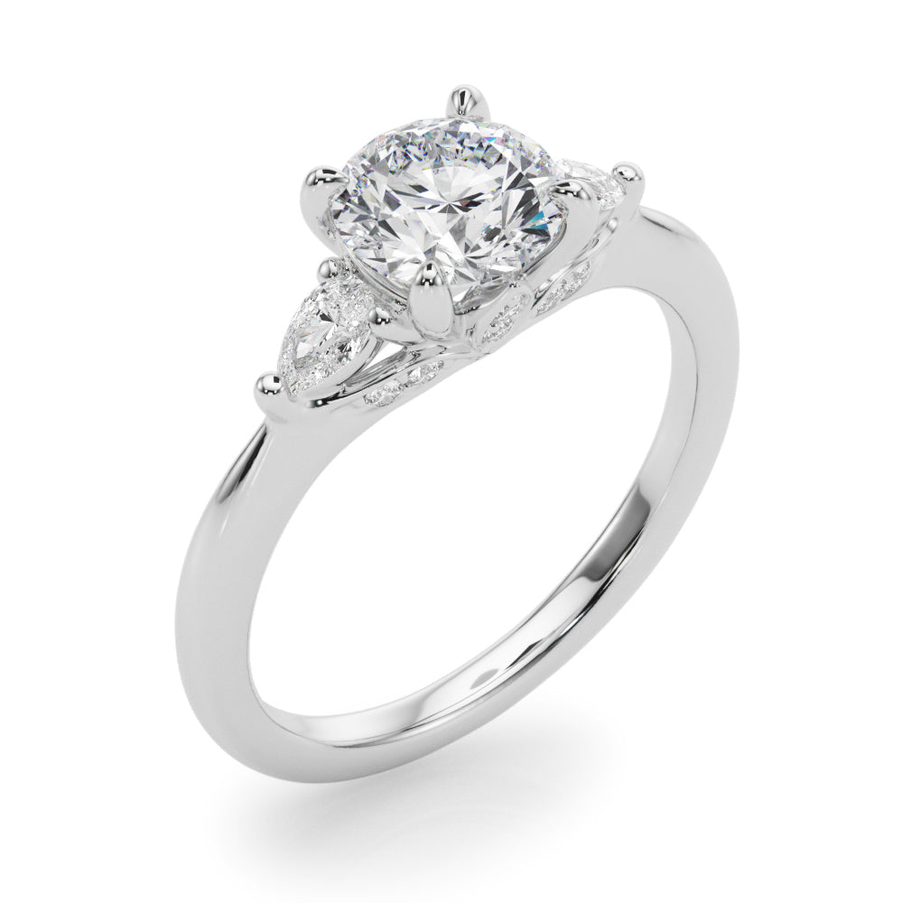 Classic Three-Stone Round & Pear Diamond Engagement Ring in 10K/14K gold and platinum with certified lab-grown or natural diamonds