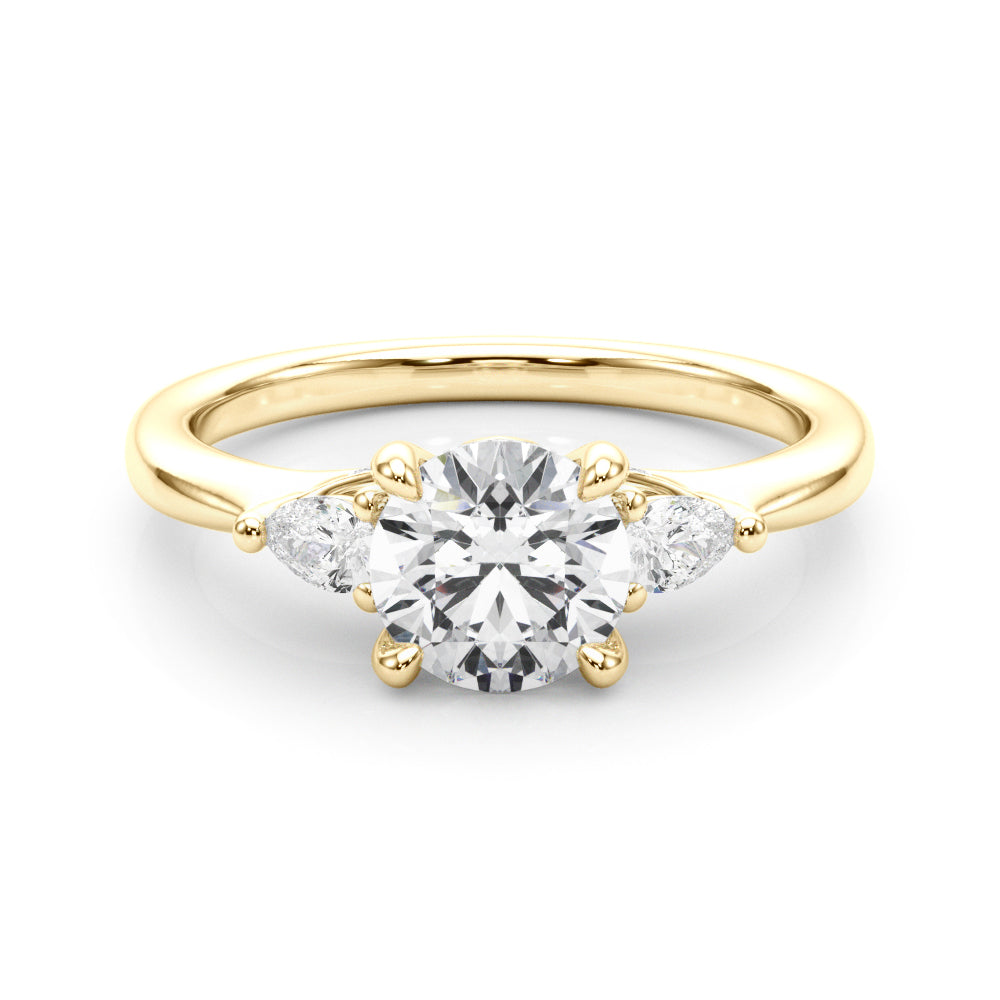 Classic Three-Stone Round & Pear Diamond Engagement Ring in 10K/14K gold and platinum with certified lab-grown or natural diamonds