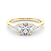 Classic Three-Stone Round & Pear Diamond Engagement Ring in 10K/14K gold and platinum with certified lab-grown or natural diamonds