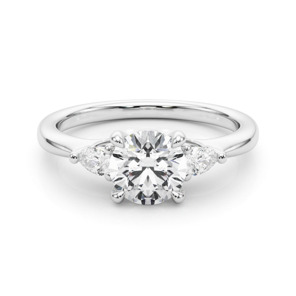 Classic Three-Stone Round & Pear Diamond Engagement Ring in 10K/14K gold and platinum with certified lab-grown or natural diamonds