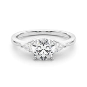 Classic Three-Stone Round & Pear Diamond Engagement Ring in 10K/14K gold and platinum with certified lab-grown or natural diamonds