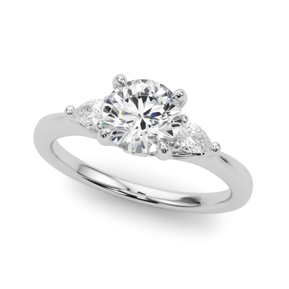 Classic Three-Stone Round & Pear Diamond Engagement Ring in 10K/14K gold and platinum with certified lab-grown or natural diamonds