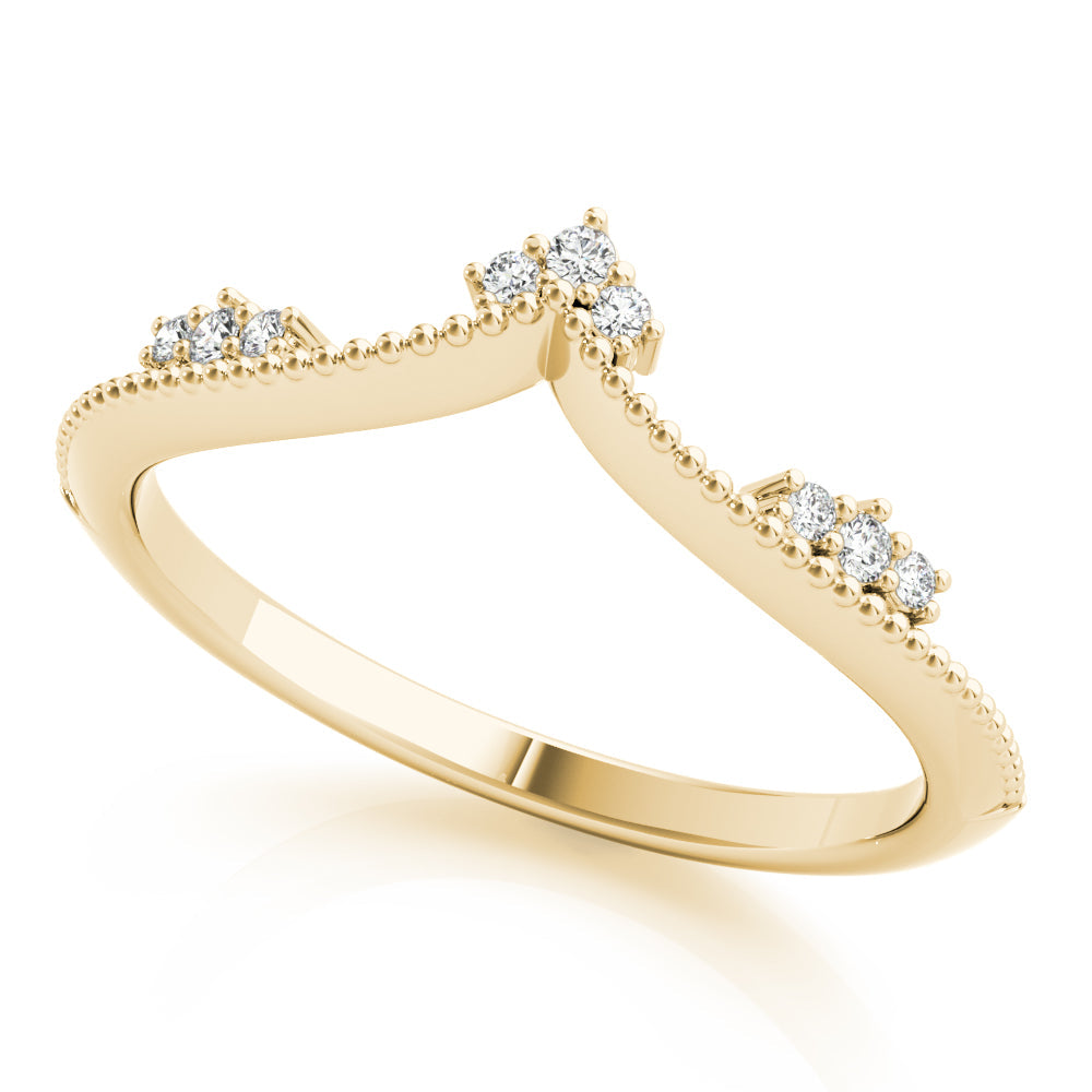 Chevron Milgrain Diamond Half Eternity Ring in 10K/14K gold and platinum with certified lab-grown or natural diamonds