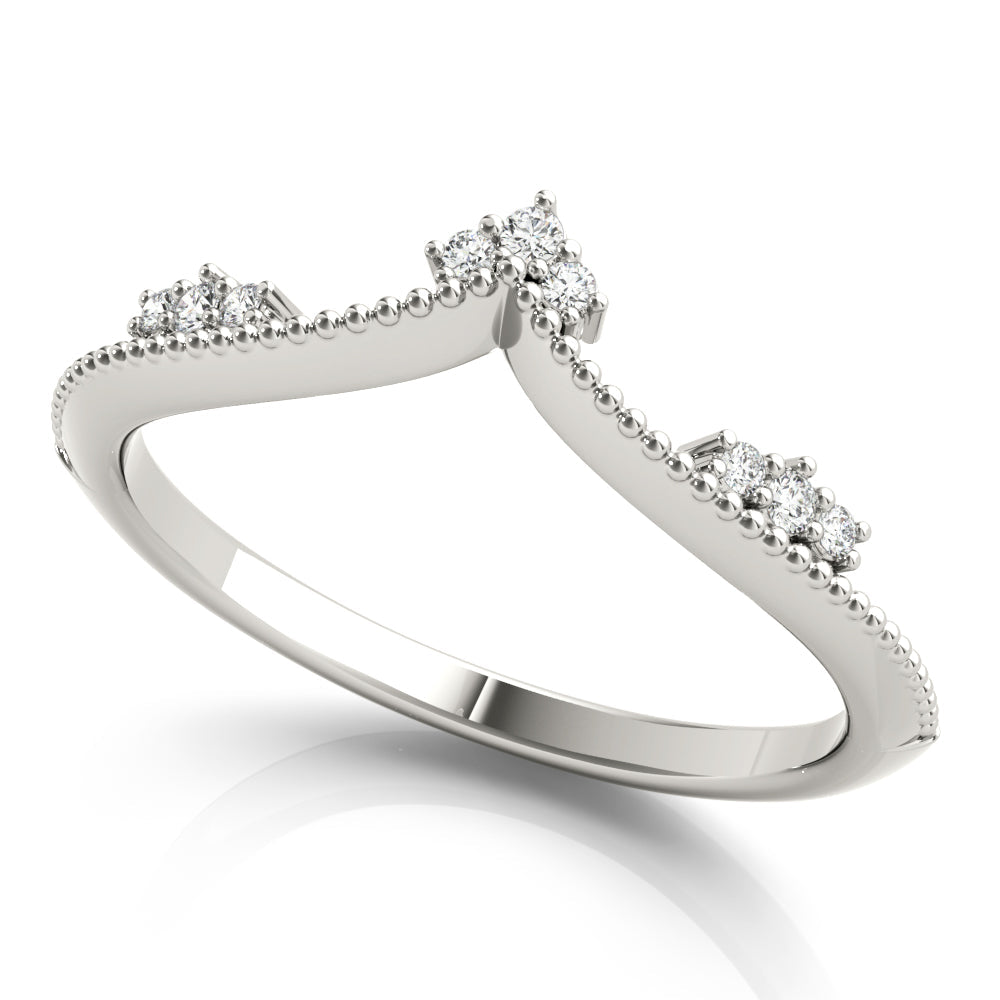 Chevron Milgrain Diamond Half Eternity Ring in Gold & Platinum