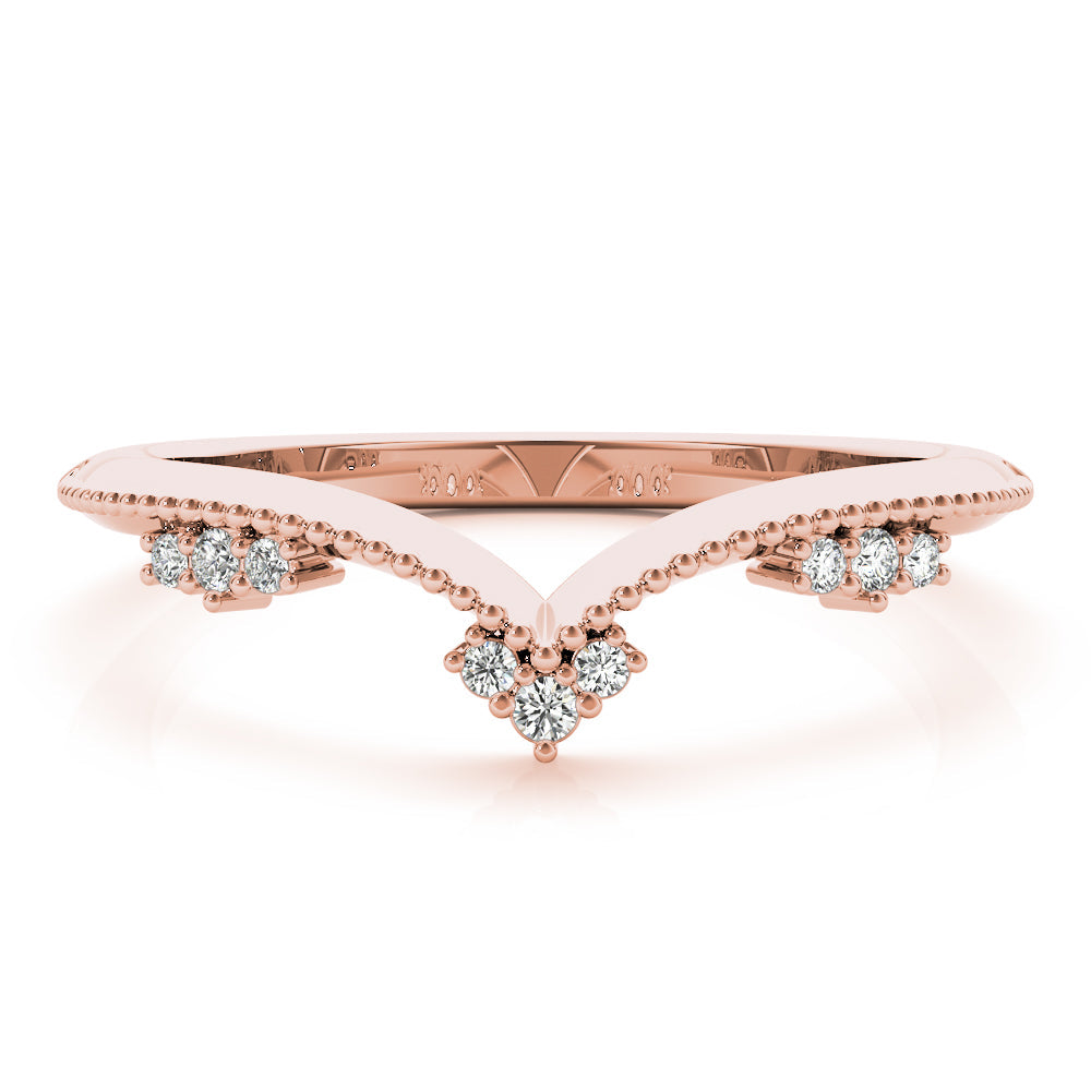 Chevron Milgrain Diamond Half Eternity Ring in Gold & Platinum