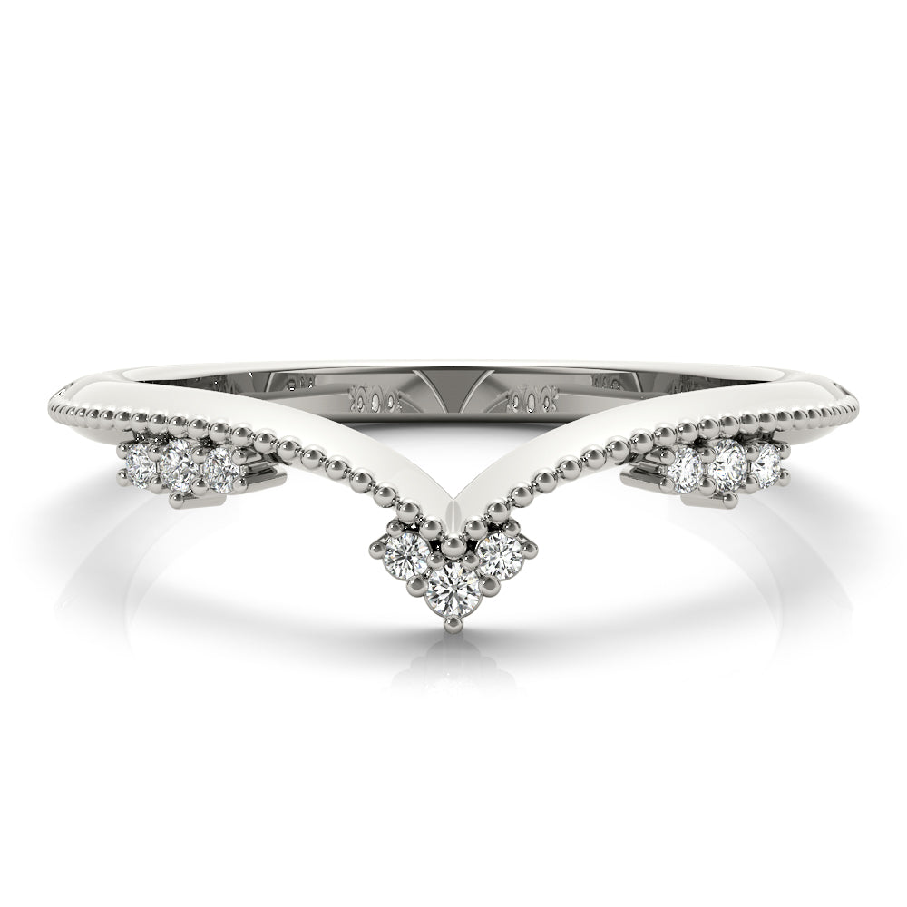 Chevron Milgrain Diamond Half Eternity Ring in Gold & Platinum