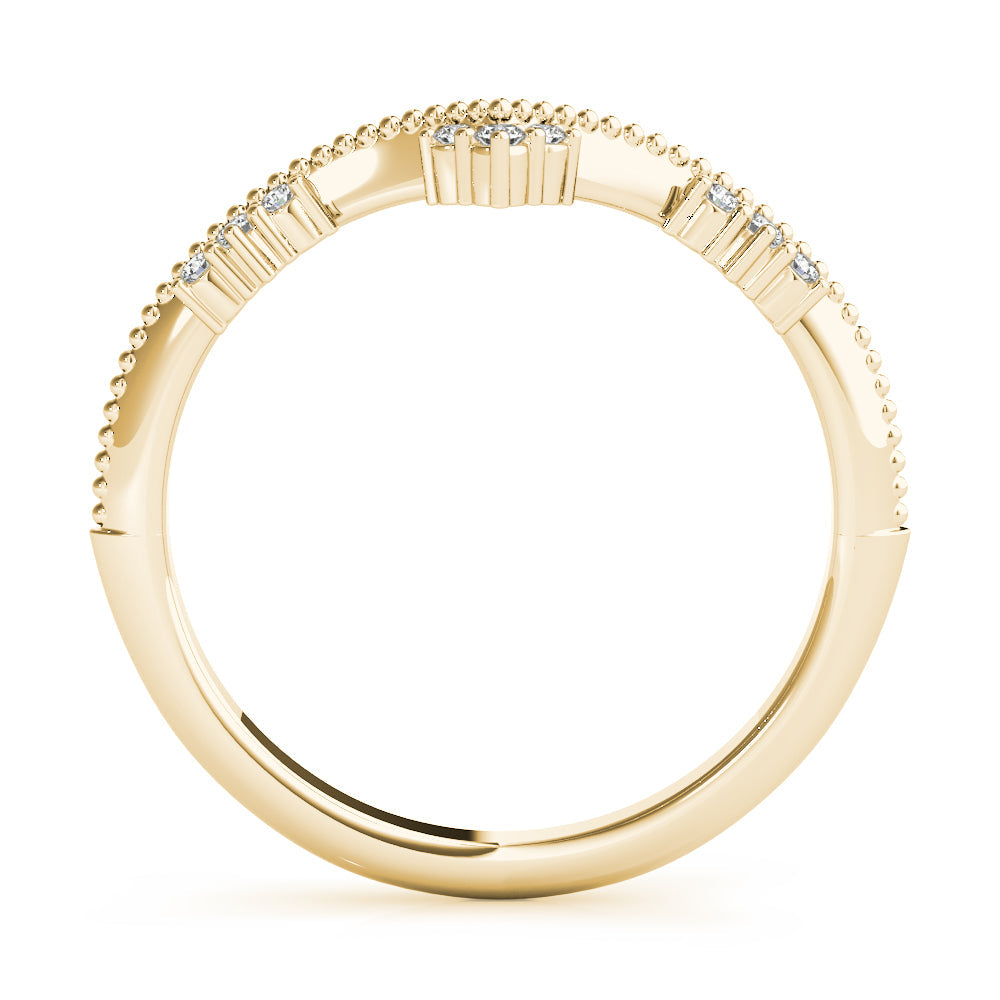 Chevron Milgrain Diamond Half Eternity Ring in Gold & Platinum