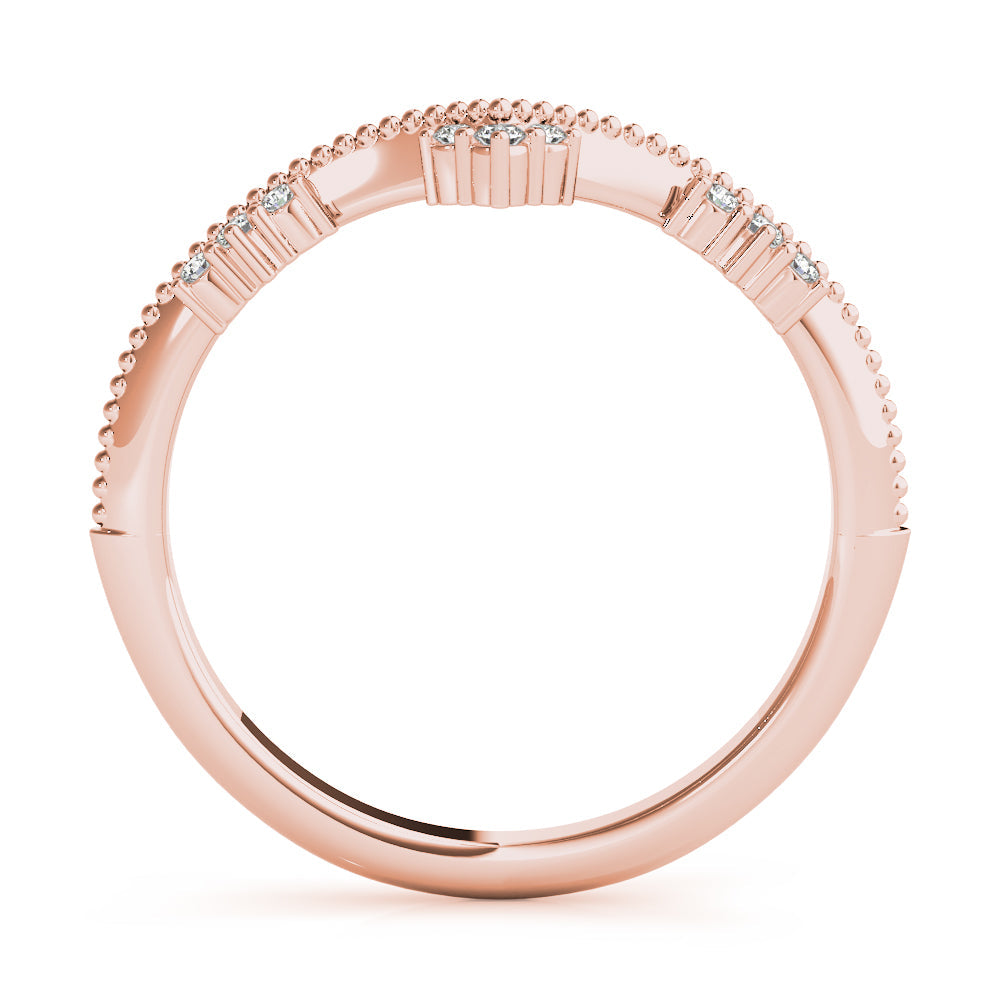 Chevron Milgrain Diamond Half Eternity Ring in Gold & Platinum