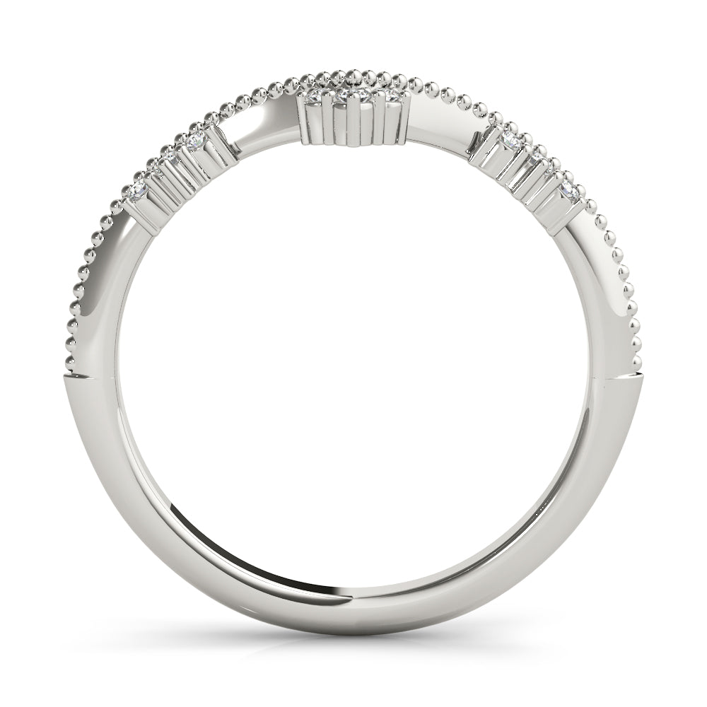 Chevron Milgrain Diamond Half Eternity Ring in Gold & Platinum