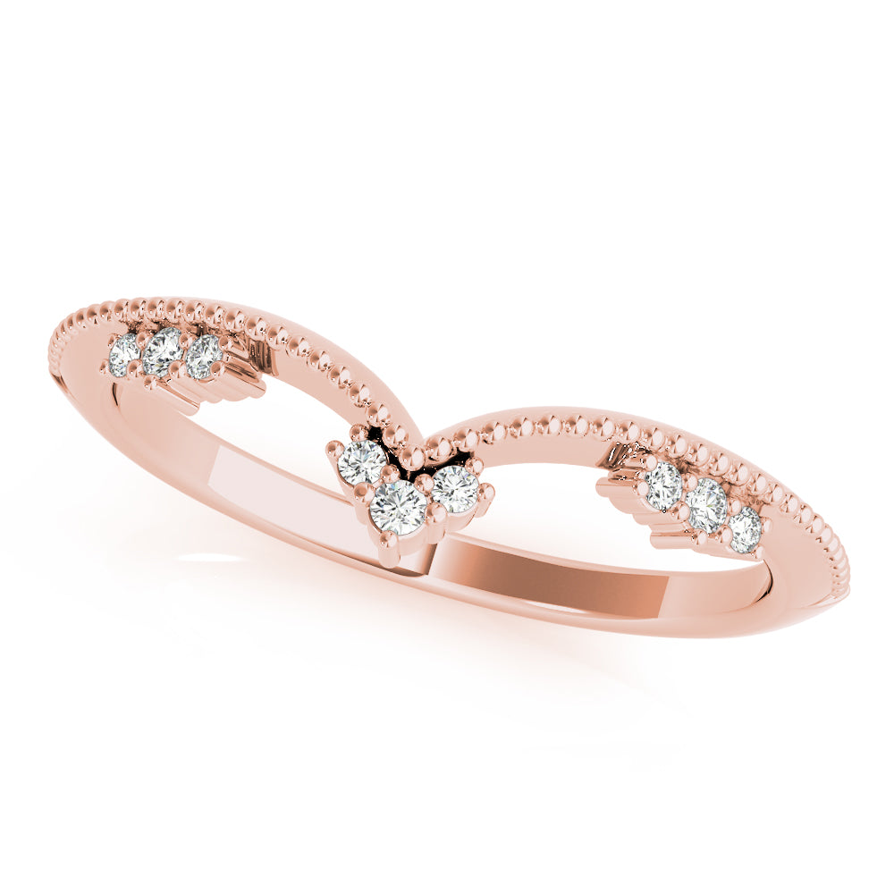 Chevron Milgrain Diamond Half Eternity Ring in Gold & Platinum