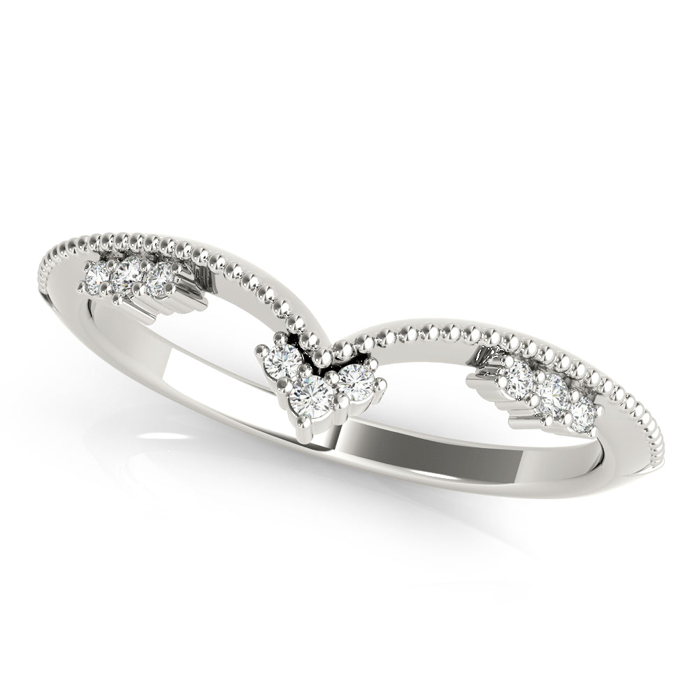 Chevron Milgrain Diamond Half Eternity Ring in Gold & Platinum