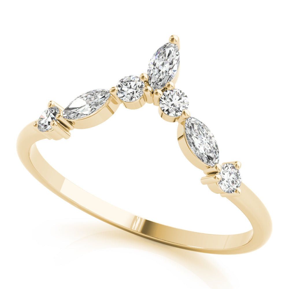 Alternating Round & Marquise Chevron Half Eternity Ring in 10K/14K gold and platinum with certified lab-grown or natural diamonds