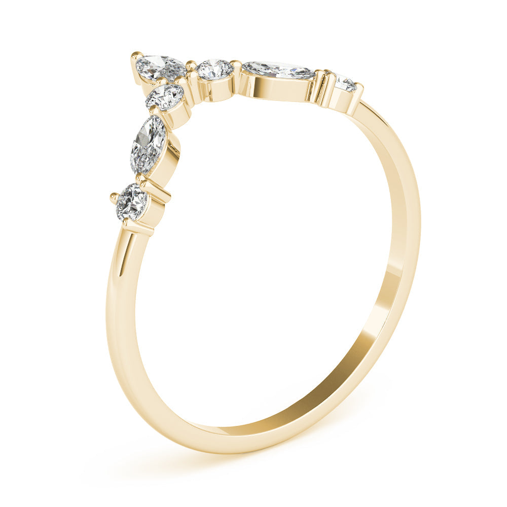 Alternating Round & Marquise Chevron Half Eternity Ring in Gold & Platinum