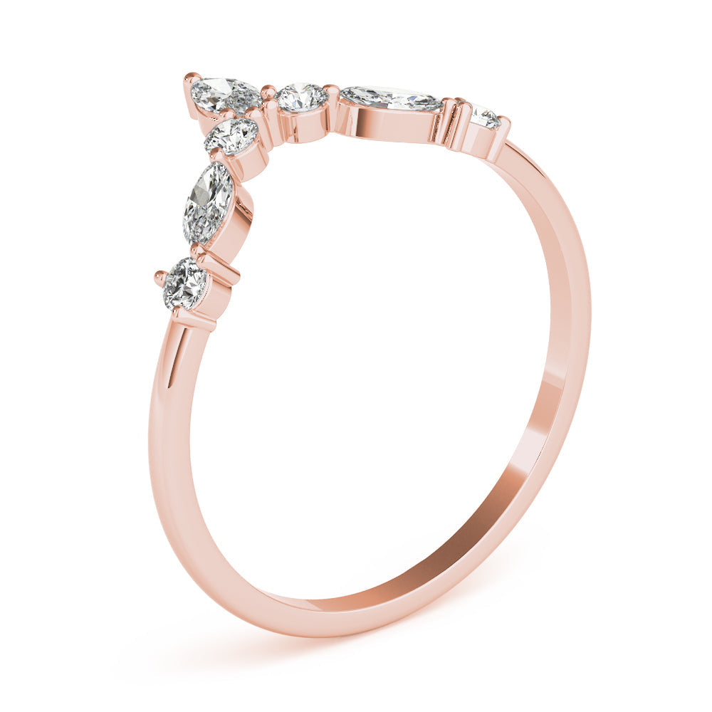 Alternating Round & Marquise Chevron Half Eternity Ring in Gold & Platinum