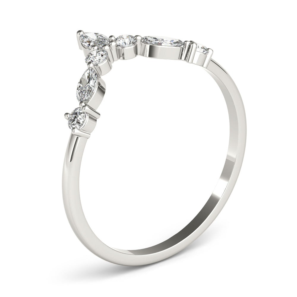 Alternating Round & Marquise Chevron Half Eternity Ring in Gold & Platinum