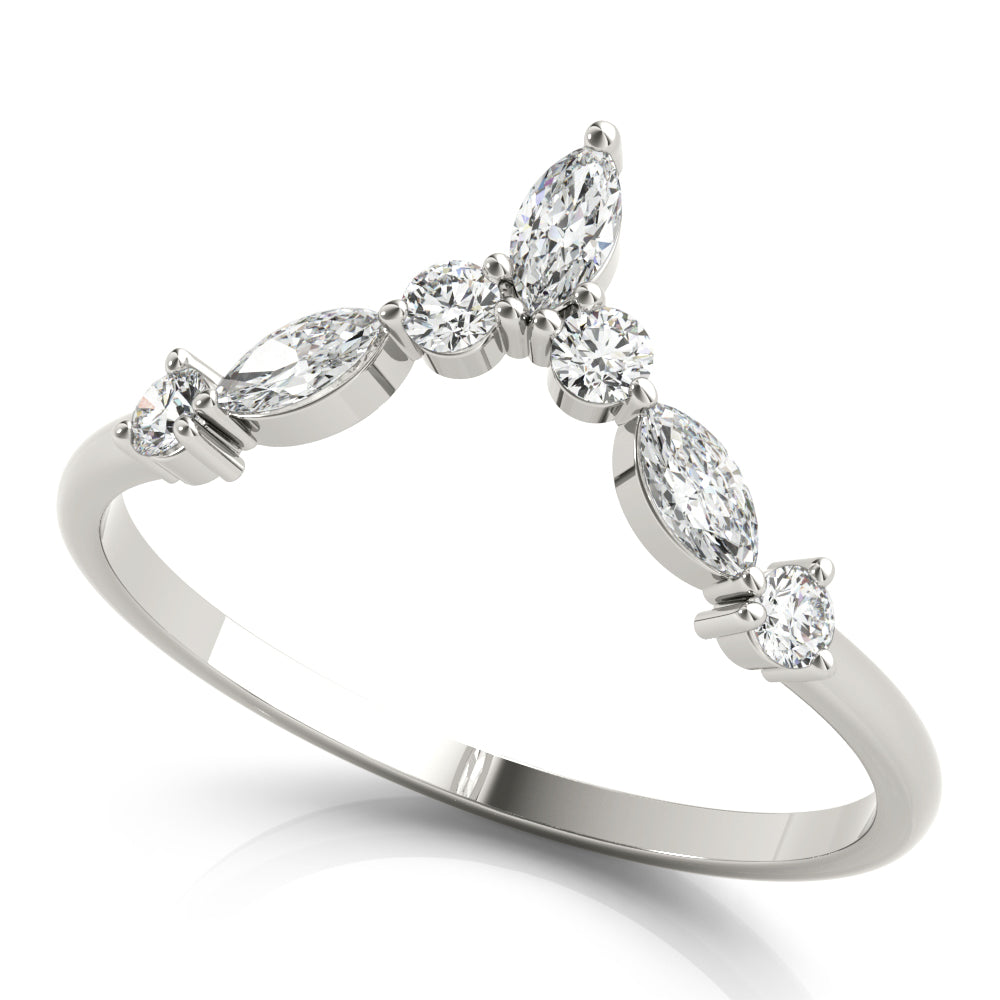 Alternating Round & Marquise Chevron Half Eternity Ring in Gold & Platinum