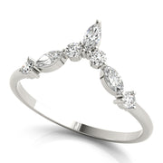 Alternating Round & Marquise Chevron Half Eternity Ring in Gold & Platinum