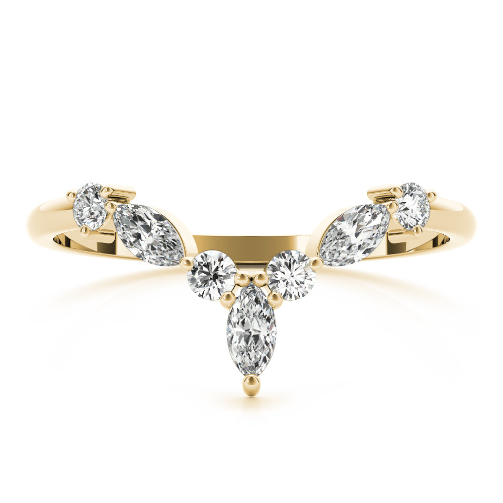 Alternating Round & Marquise Chevron Half Eternity Ring in Gold & Platinum