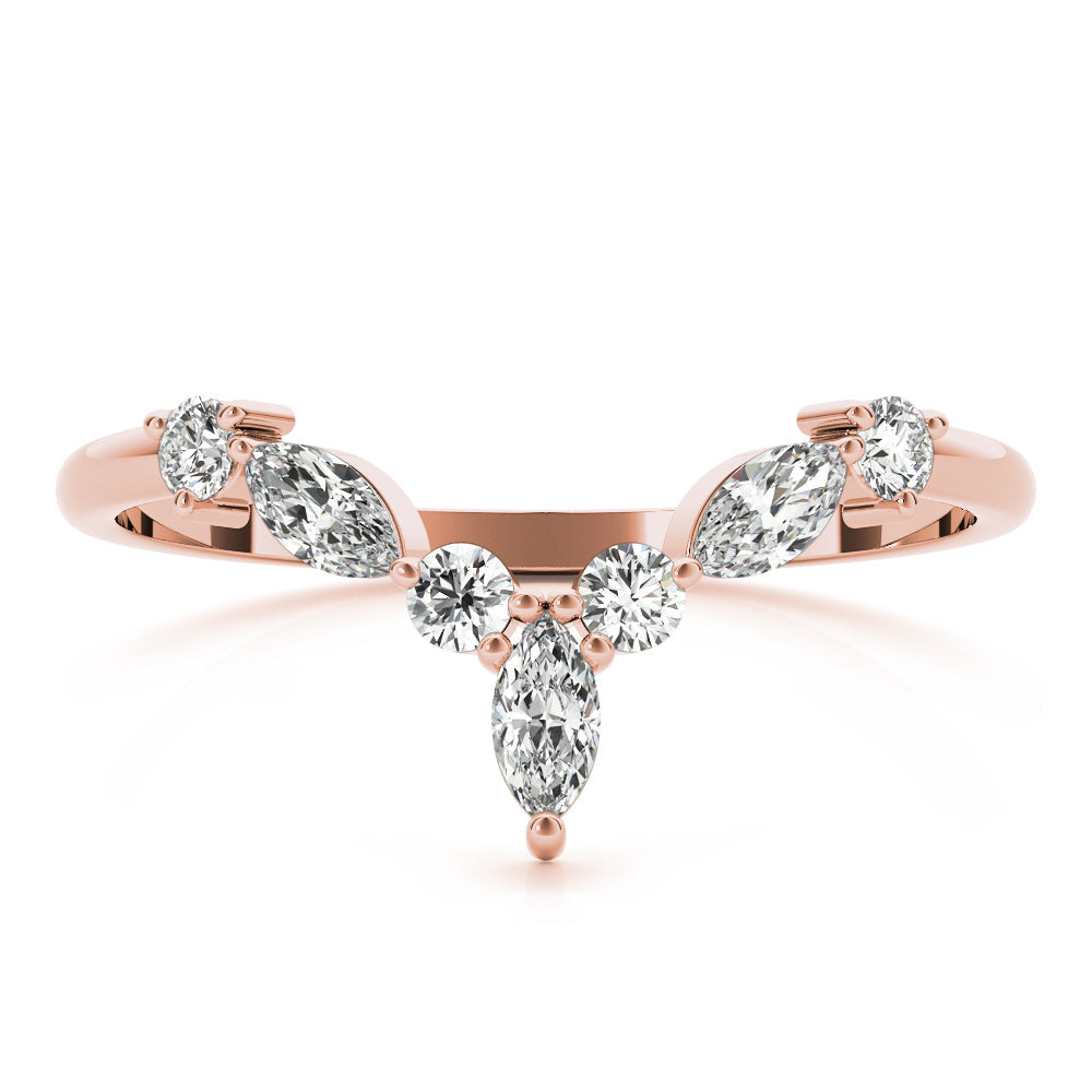 Alternating Round & Marquise Chevron Half Eternity Ring in Gold & Platinum