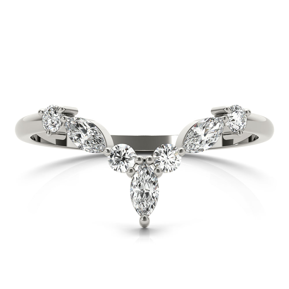 Alternating Round & Marquise Chevron Half Eternity Ring in Gold & Platinum