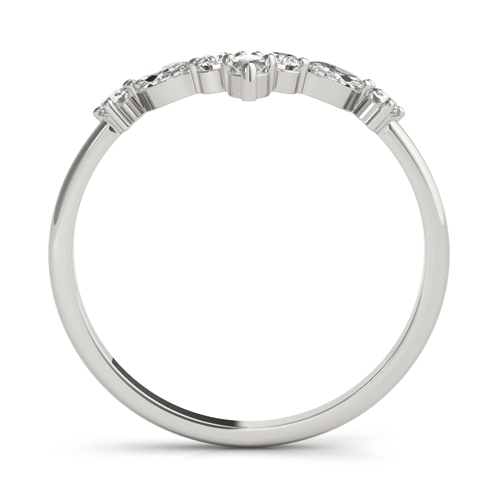 Alternating Round & Marquise Chevron Half Eternity Ring in Gold & Platinum
