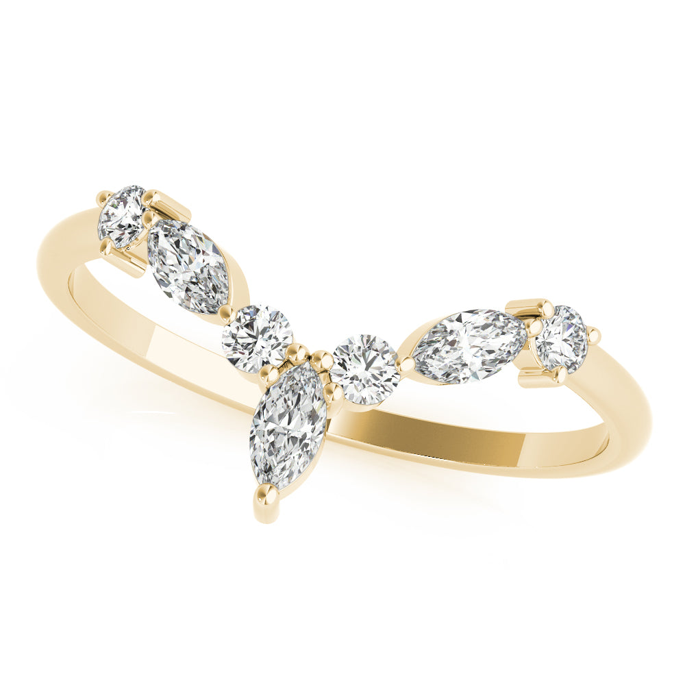 Alternating Round & Marquise Chevron Half Eternity Ring in Gold & Platinum