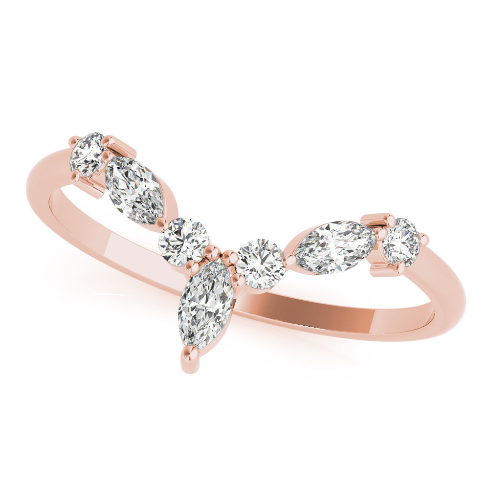 Alternating Round & Marquise Chevron Half Eternity Ring in Gold & Platinum