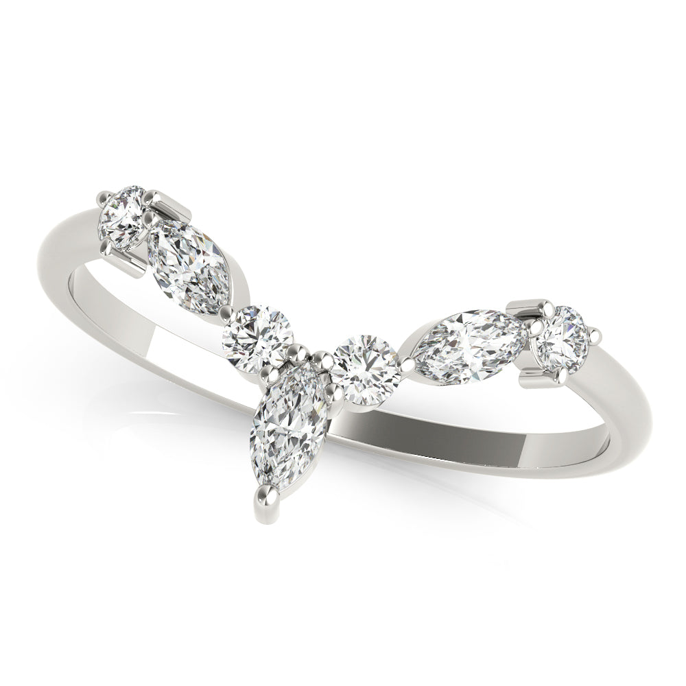 Alternating Round & Marquise Chevron Half Eternity Ring in Gold & Platinum