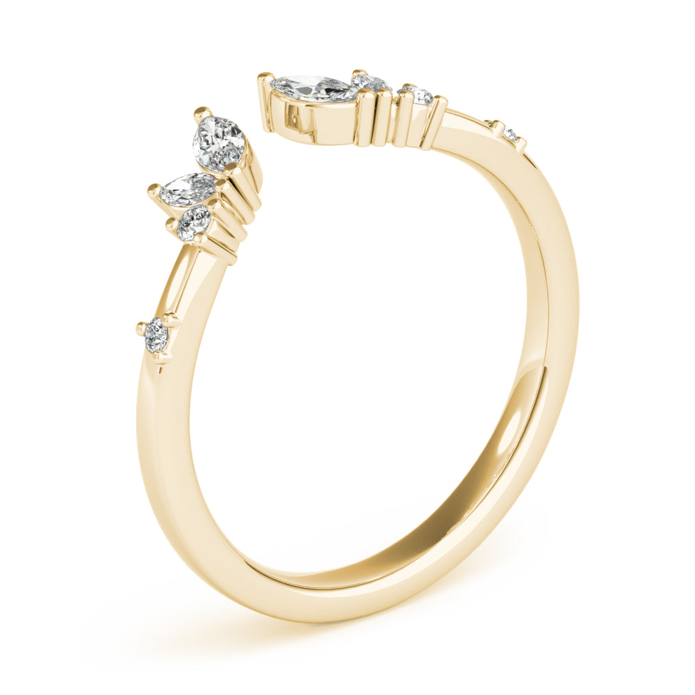 Round & Marquise Open Chevron Half Eternity Ring in Gold & Platinum