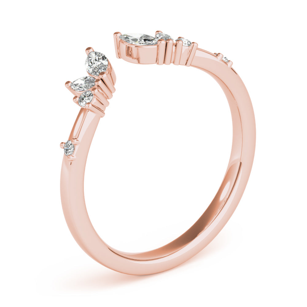 Round & Marquise Open Chevron Half Eternity Ring in Gold & Platinum