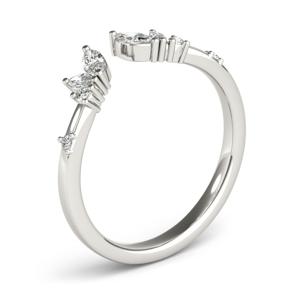 Round & Marquise Open Chevron Half Eternity Ring in Gold & Platinum