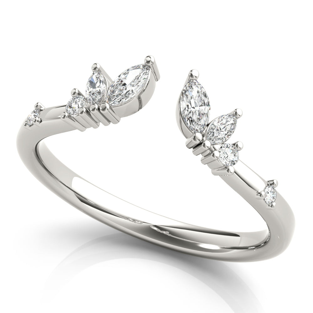 Round & Marquise Open Chevron Half Eternity Ring in Gold & Platinum