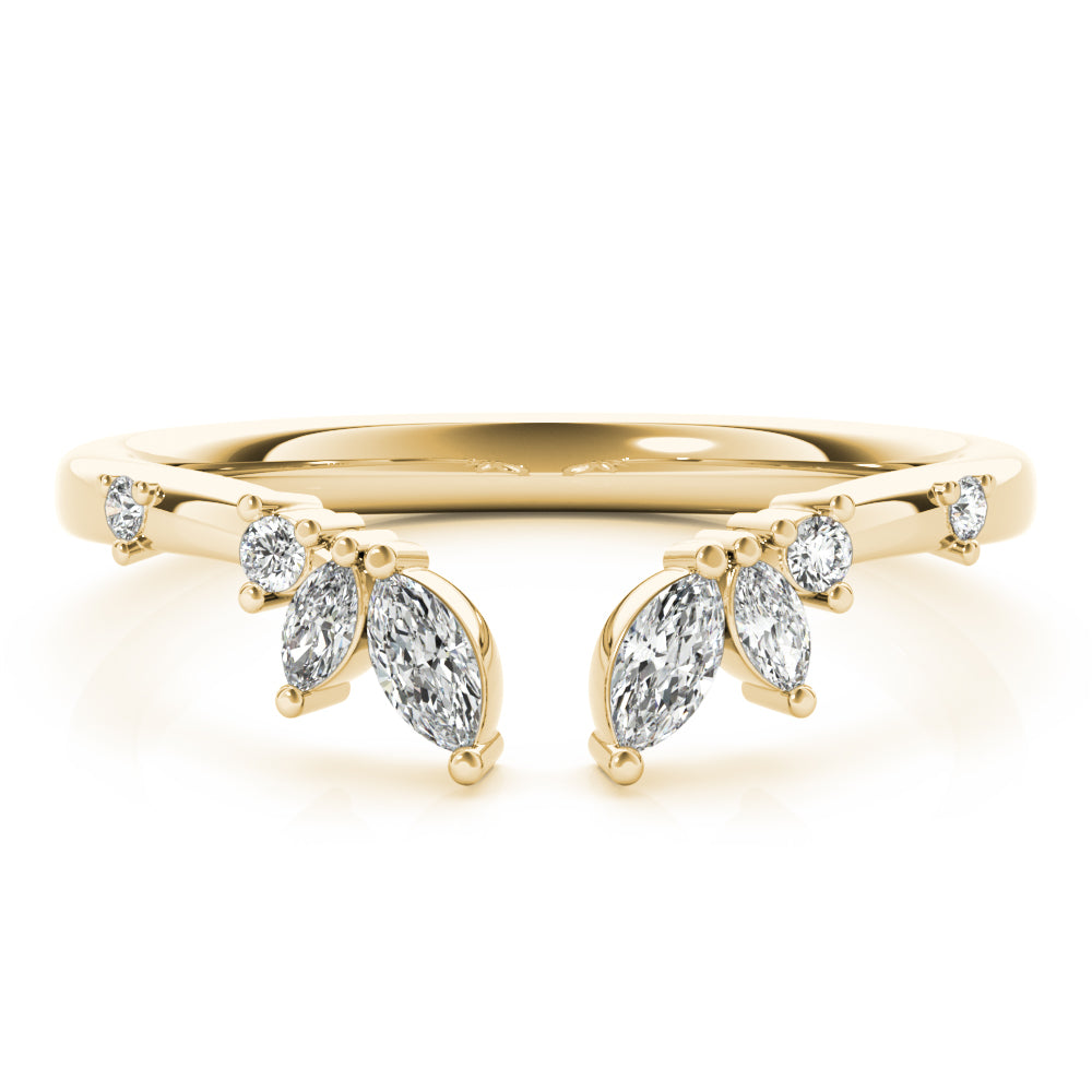 Round & Marquise Open Chevron Half Eternity Ring in Gold & Platinum