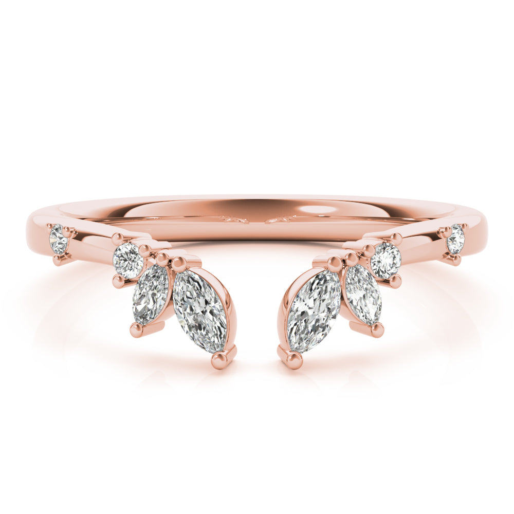 Round & Marquise Open Chevron Half Eternity Ring in Gold & Platinum