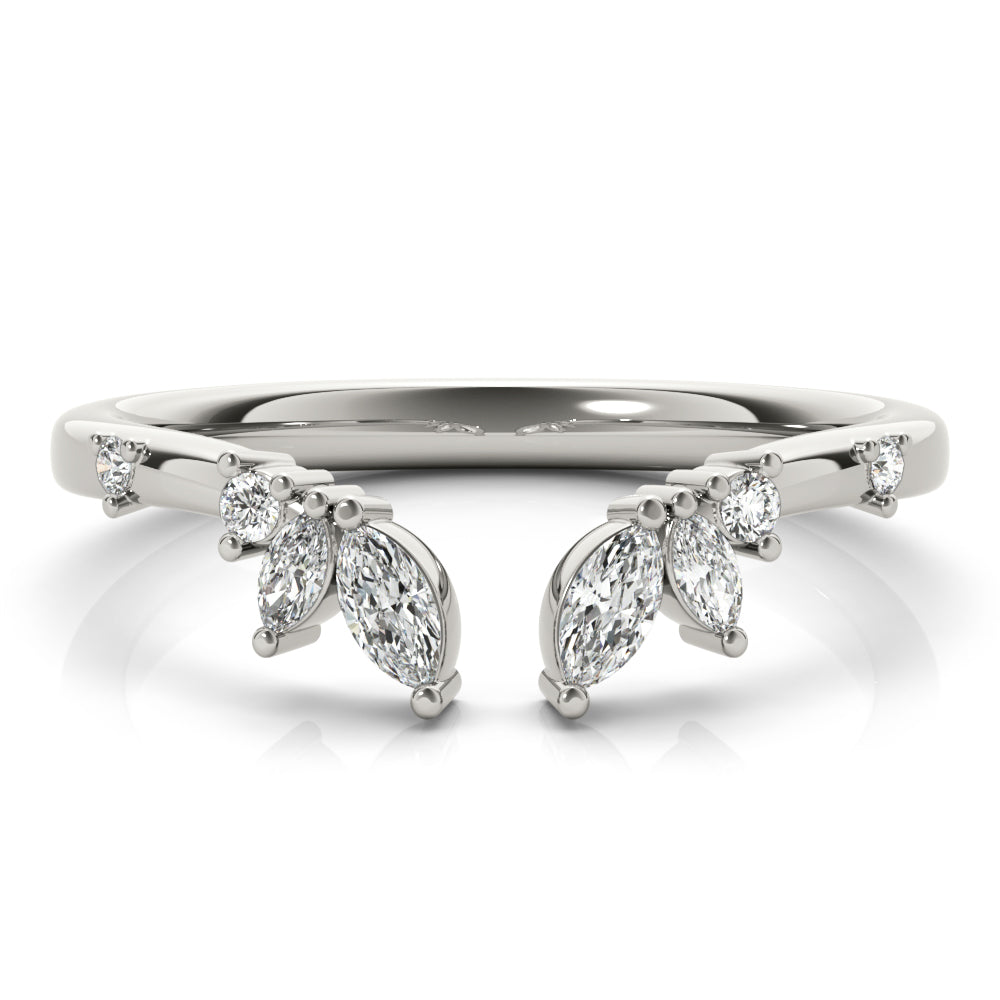 Round & Marquise Open Chevron Half Eternity Ring in Gold & Platinum