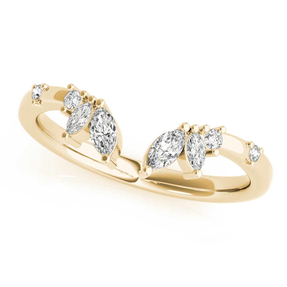 Round & Marquise Open Chevron Half Eternity Ring in Gold & Platinum