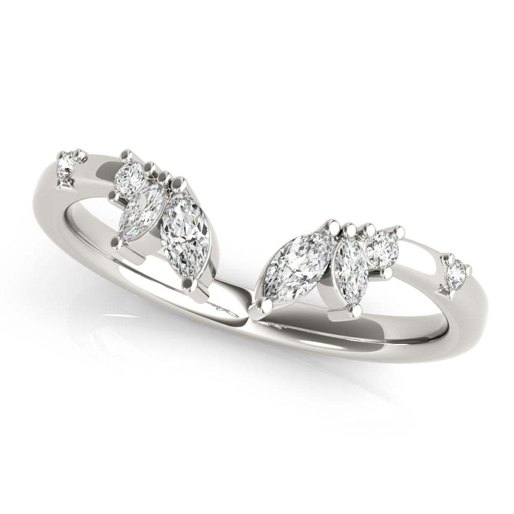 Round & Marquise Open Chevron Half Eternity Ring in Gold & Platinum