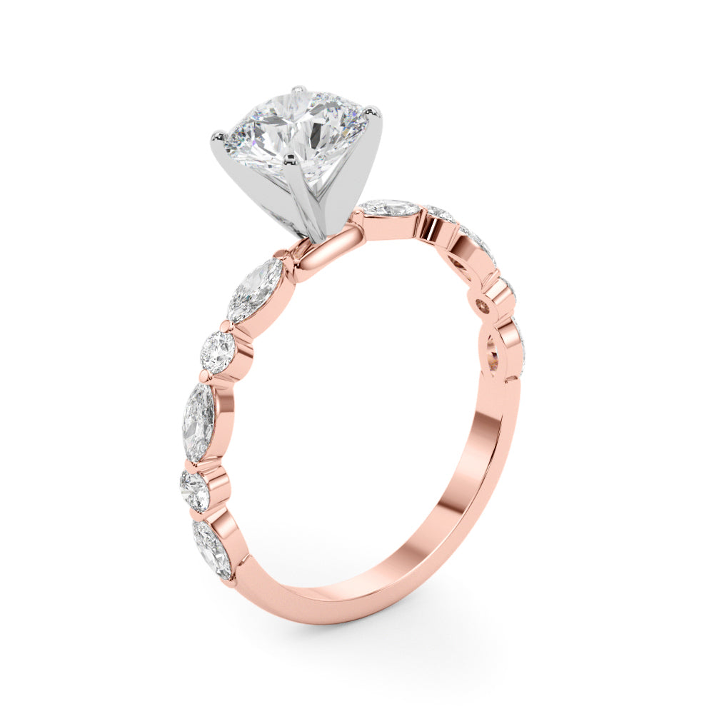 Brilliant Sidestone Marquise Diamond Engagement Ring in 10K/14K gold and platinum with certified lab-grown or natural diamonds