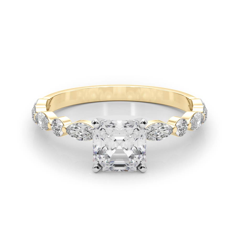 Brilliant Sidestone Marquise Diamond Engagement Ring in 10K/14K gold and platinum with certified lab-grown or natural diamonds