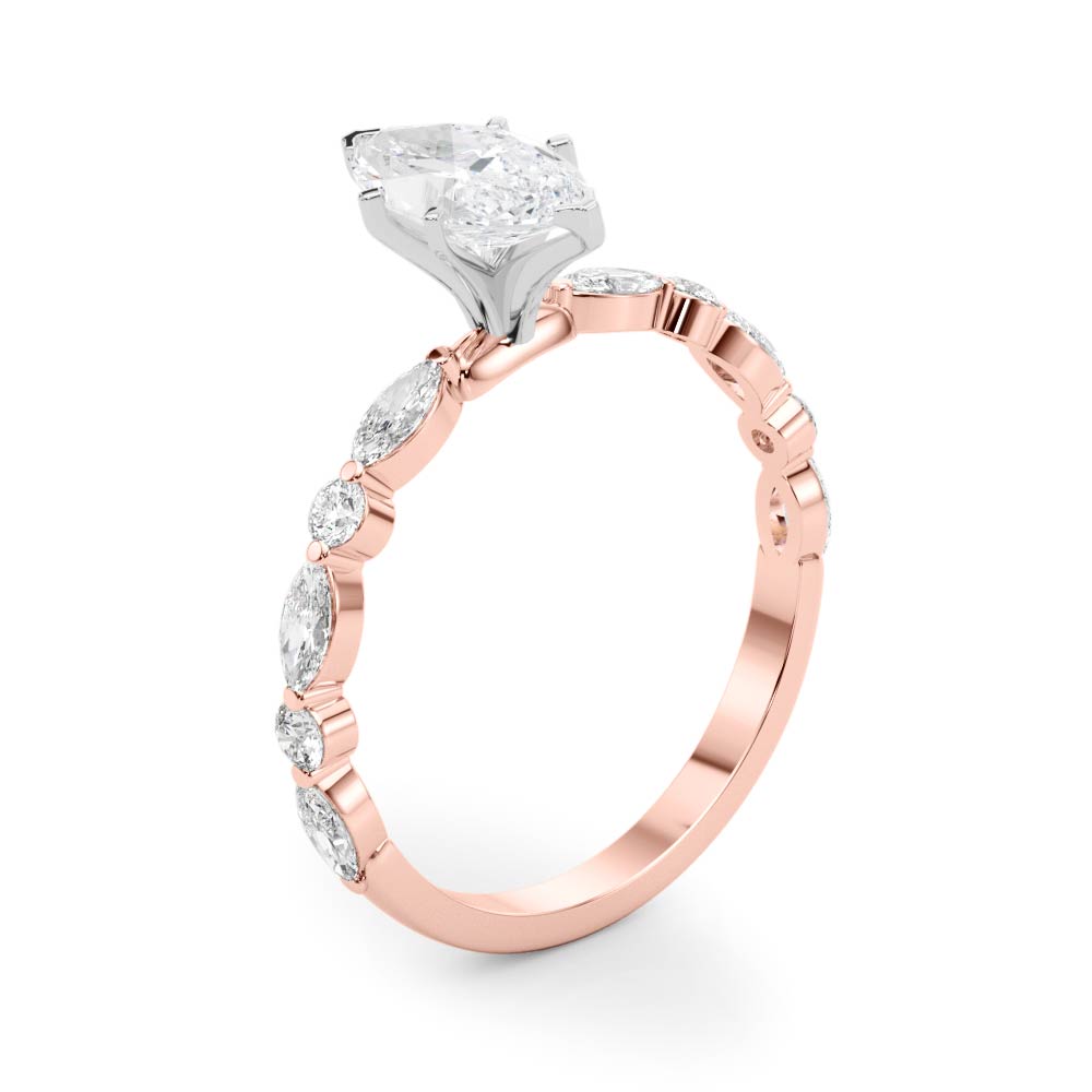 Brilliant Sidestone Marquise Diamond Engagement Ring in 10K/14K gold and platinum with certified lab-grown or natural diamonds