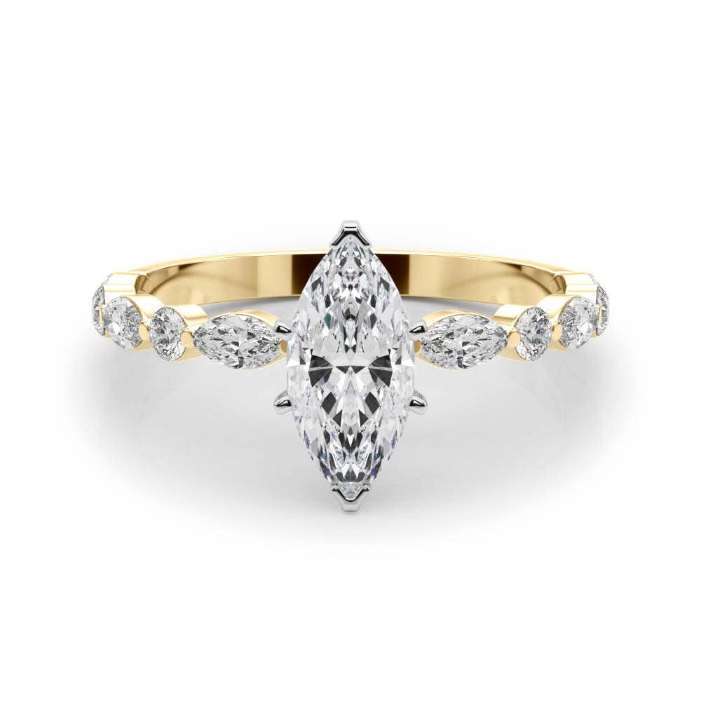 Brilliant Sidestone Marquise Diamond Engagement Ring in 10K/14K gold and platinum with certified lab-grown or natural diamonds