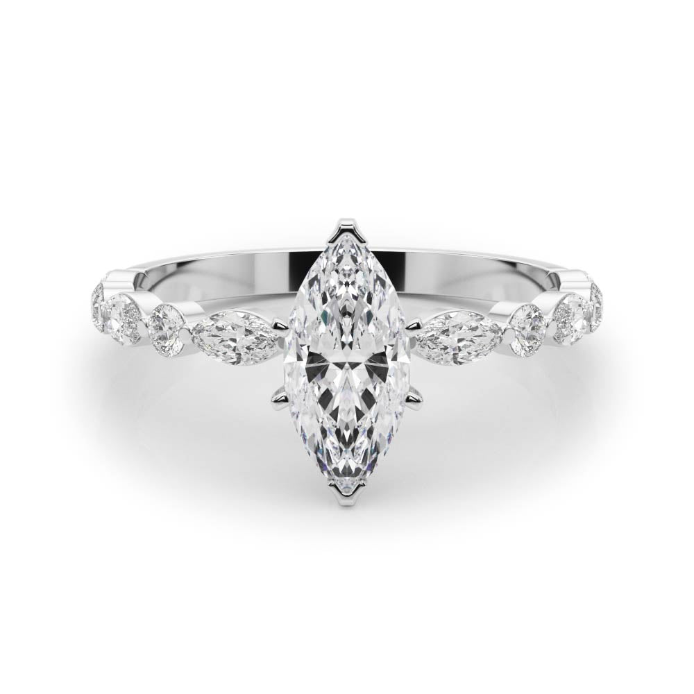 Brilliant Sidestone Marquise Diamond Engagement Ring in 10K/14K gold and platinum with certified lab-grown or natural diamonds