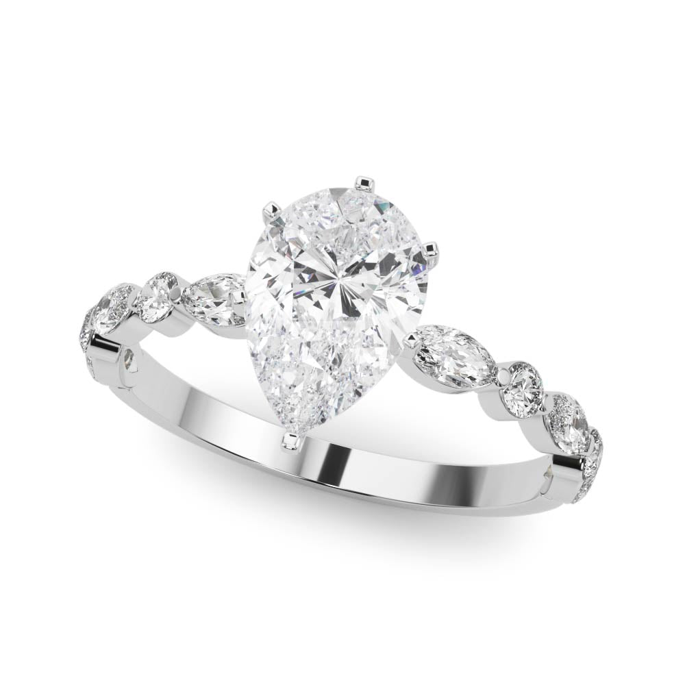 Brilliant Sidestone Marquise Diamond Engagement Ring in 10K/14K gold and platinum with certified lab-grown or natural diamonds