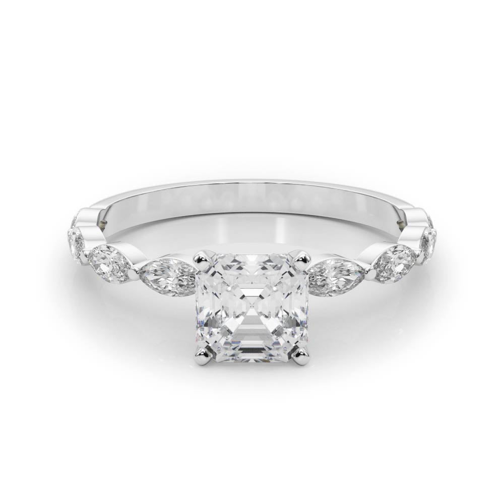 Majestic Sidestone Marquise Diamond Engagement Ring in 10K/14K gold and platinum with certified lab-grown or natural diamonds