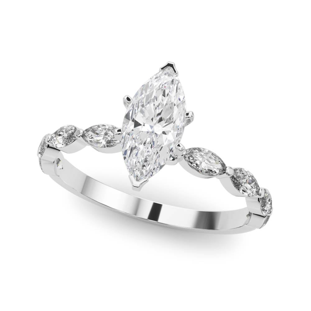 Majestic Sidestone Marquise Diamond Engagement Ring in 10K/14K gold and platinum with certified lab-grown or natural diamonds